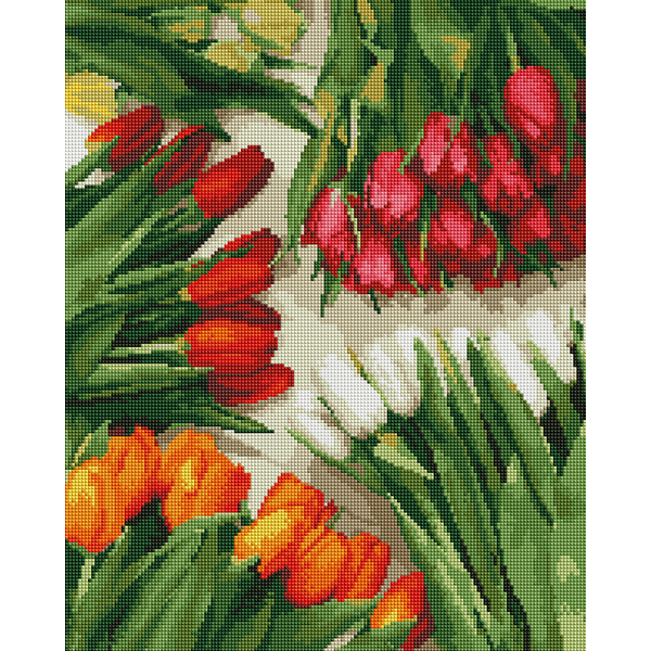 Алмазна мозаїка 40х50 - Різнобарвні тюльпани