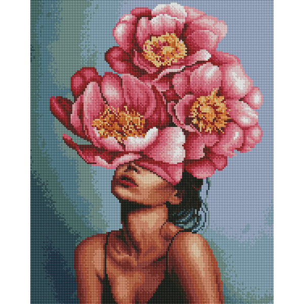 Алмазна мозаїка 40х50 - Дівчина в квітучій півонії