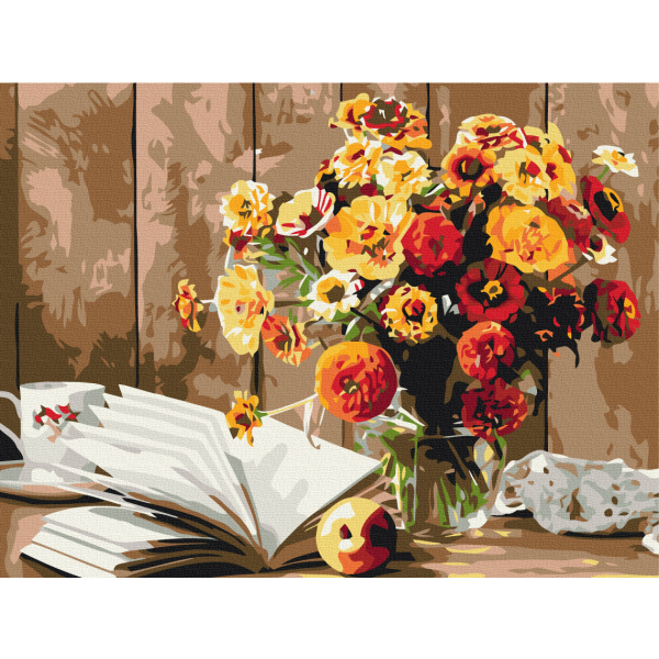 Картина по номерам Квіти - Книжковий натюрморт