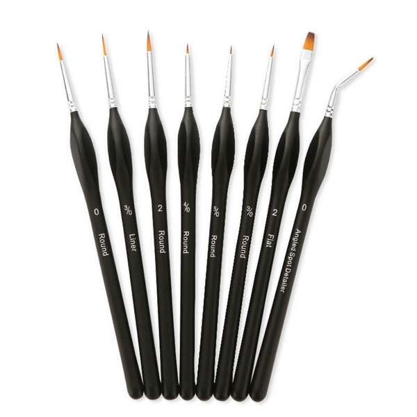Пензлі для малювання (281) - Набор профессиональных нейлоновых кисточек 8 шт. (черные с серебряными вставками)