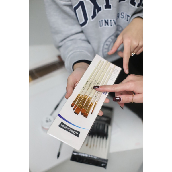 Пензлі для малювання (281) - Набір професійних нейлонових пензликів 6 шт. (бежеві з позолотою)