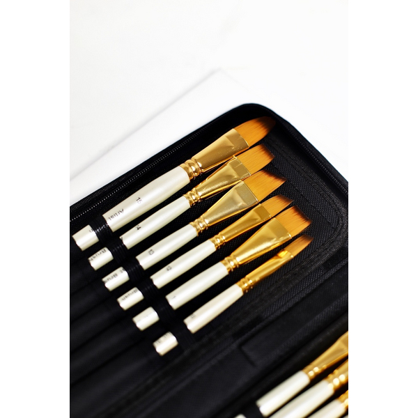 Пензлі для малювання (281) - Набор профессиональных нейлоновых кисточек 15 шт. (текстильный пенал)