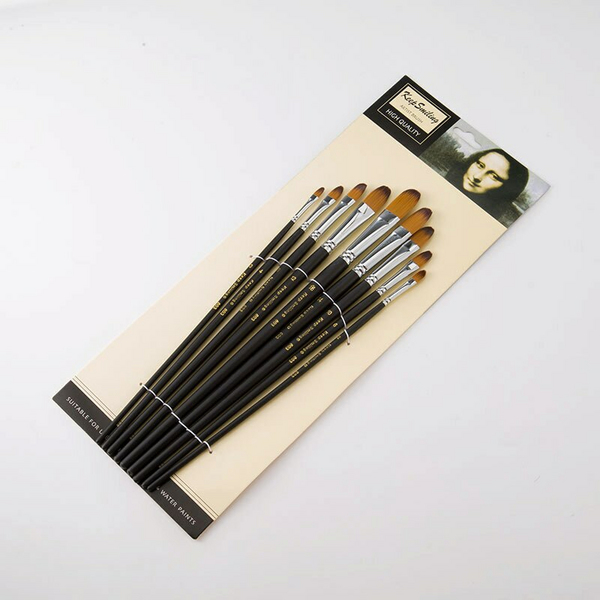 Пензлі для малювання (281) - Набір професійних нейлонових пензликів 9 шт. (чорні з срібними вставками)