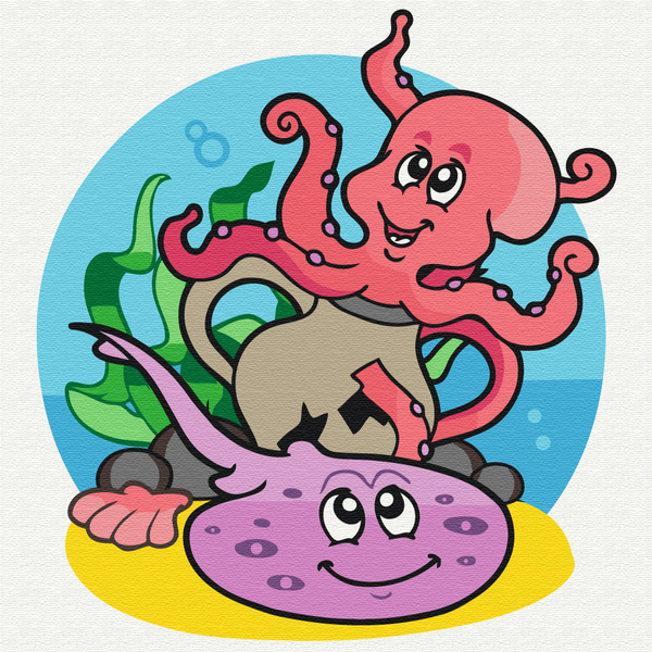 Картина по номерам Преміум картини - Восьминіжка та скат