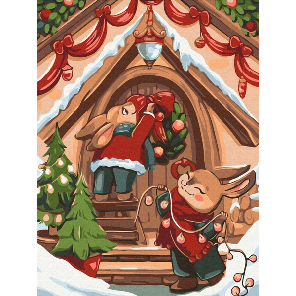 Картина по номерам Затишок, зима, Новий рік, Різдво - Святкові зайчики © Olena Lazarenko