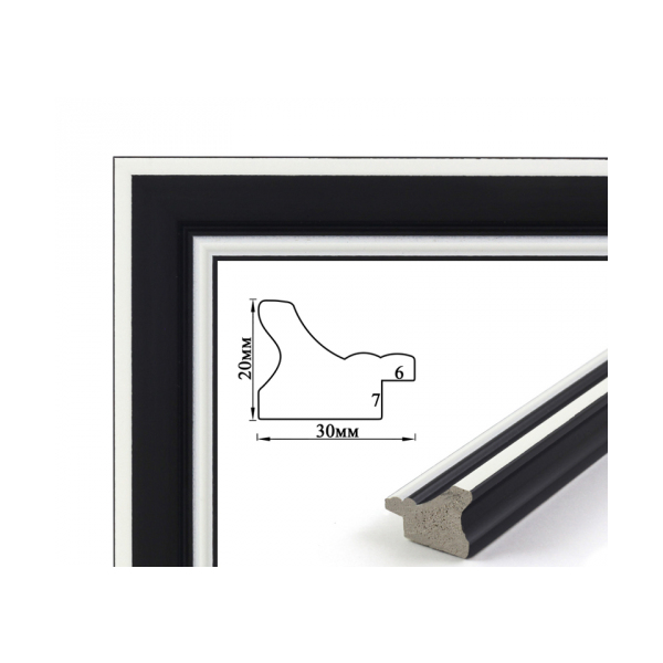 Багетні рами - Багетна рамка (чорна з білим обрамленням, 3 см) 40х50