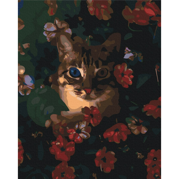 Картина по номерам Тварини, птахи та риби - Котик в кущах