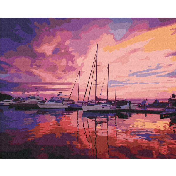 Картина по номерам Преміум картини - Розовый рассвет в яхтклубе