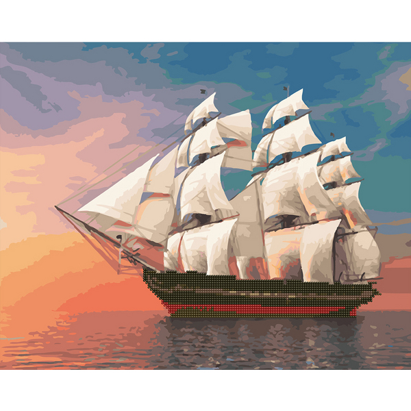 Комбінована алмазна мозаїка - Парусник на світанку
