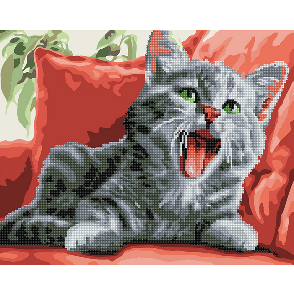 Комбінована алмазна мозаїка - Кіт позіхун