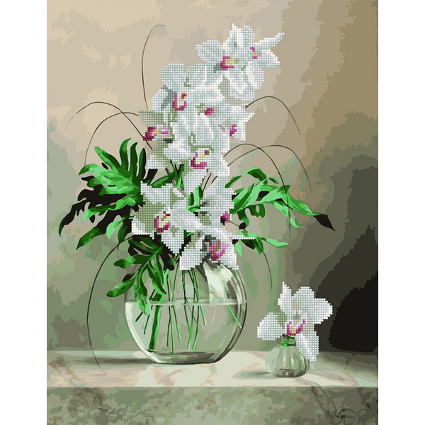Комбінована алмазна мозаїка - Орхідеї у вазі