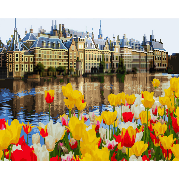 Комбінована алмазна мозаїка - Палац в тюльпанах
