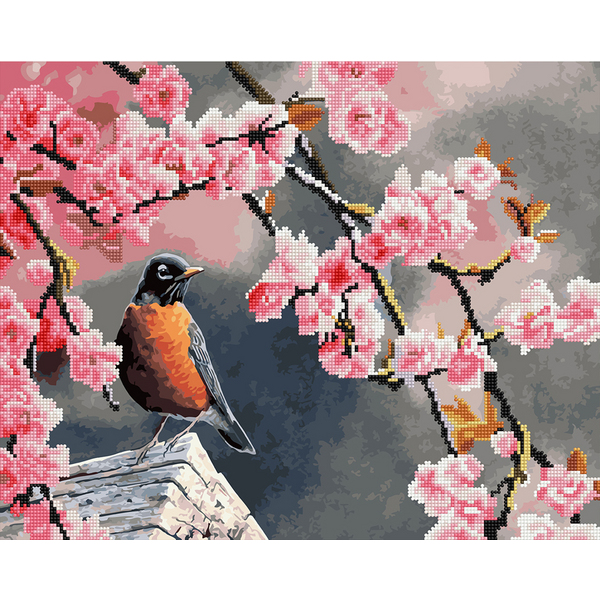 Комбінована алмазна мозаїка - Снігур та сакура
