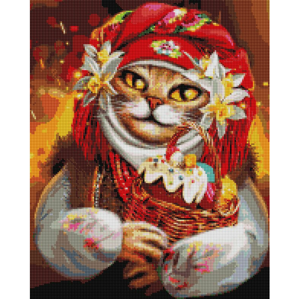 Алмазна мозаїка 40х50 - Великодня киця ©Маріанна Пащук