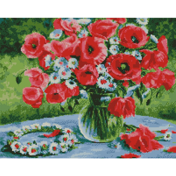 Алмазна мозаїка 40х50 - Маки і віночок з ромашок