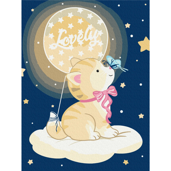 Картина по номерам Для дітей - Котик на хмаринці