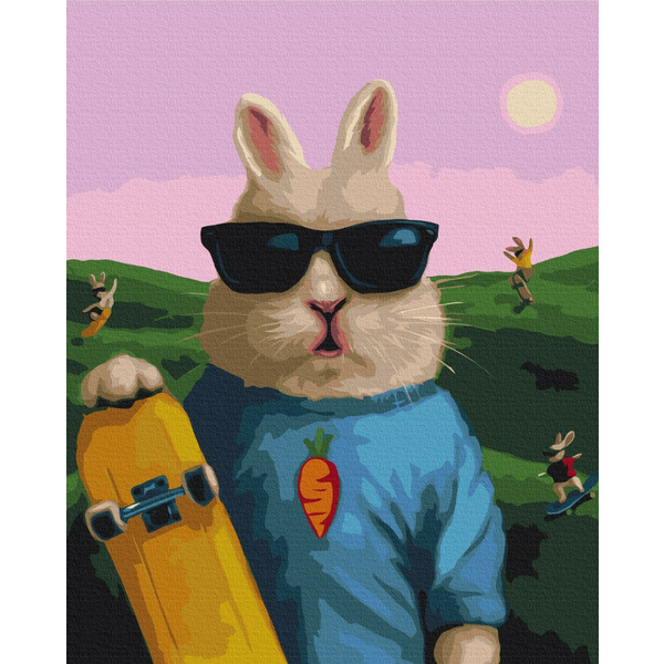 Картина по номерам Тварини, птахи та риби - Зайчик-скейтер ©Lucia Heffernan