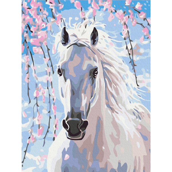 Картина по номерам Тварини, птахи та риби - Кінь в квітах сакури