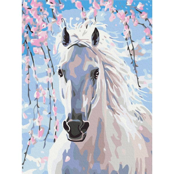 Картина по номерам Преміум картини - Кінь в квітах сакури