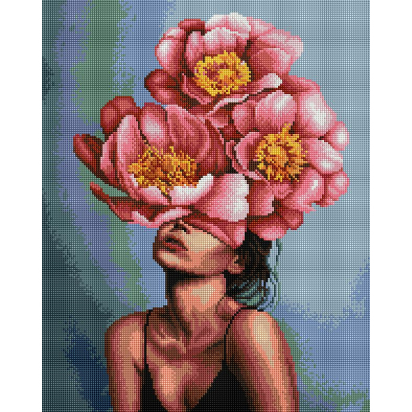 Алмазна мозаїка 40х50 - Дівчина в квітучій півонії ©Дар'я Михайлишина