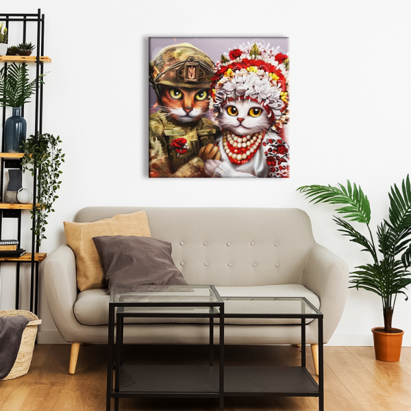 Постер на полотні - Свадьба котиков, котик-солдат ©Марианна Пащук