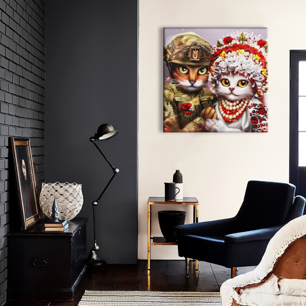 Постер на полотні - Свадьба котиков, котик-солдат ©Марианна Пащук