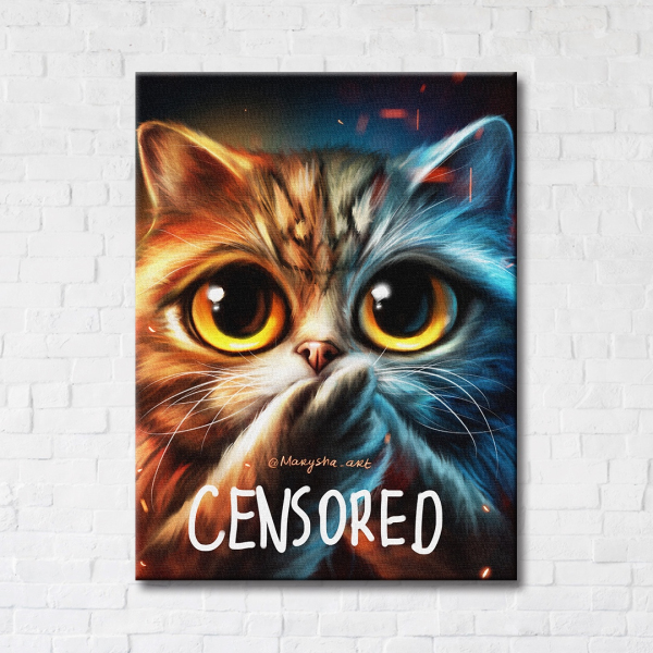 Постер на полотні - Котик censored ©Маріанна Пащук