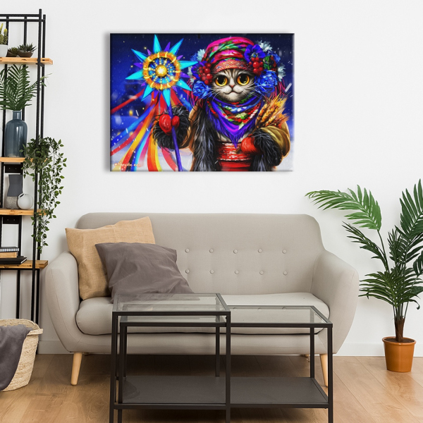 Постер на полотні - Киця-колядниця ©Маріанна Пащук