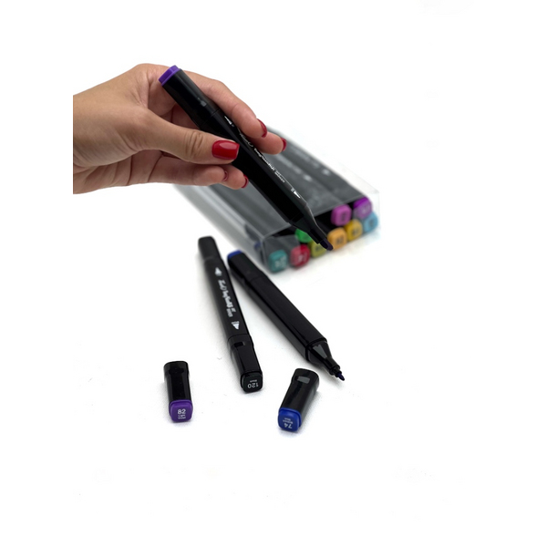 Перманентнi маркери - Набір перманентних двосторонніх маркерів на спиртовій основі (12 шт)