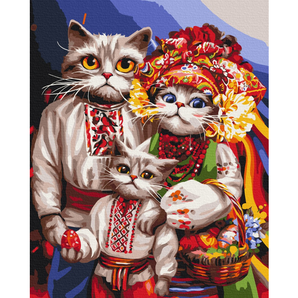 Картина по номерам Тварини, птахи та риби - Сім'я котиків-гуцулів © Маріанна Пащук
