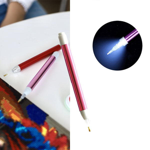 Аксесуари для алмазної мозаїки (281) - Стилус з ліхтариком для алмазної мозаїки. Фіолетовий