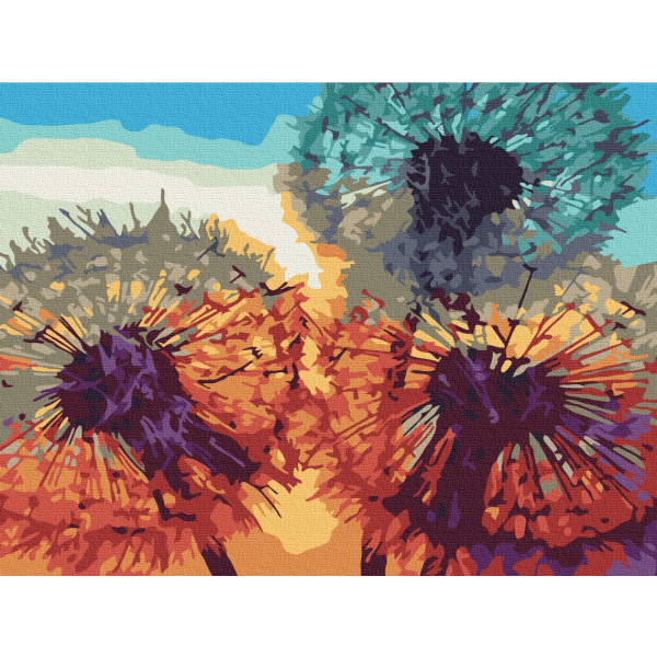 Картина по номерам Квіти - Одуванчики на закате