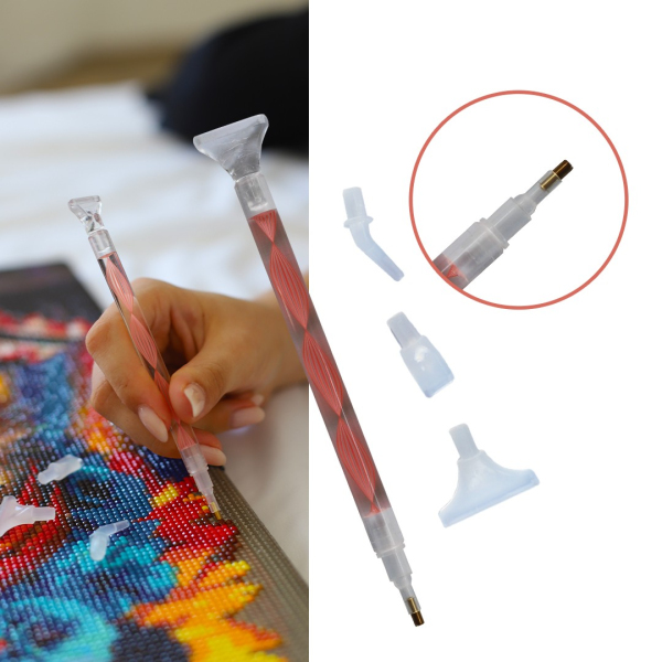 Аксесуари для алмазної мозаїки (281) - Стилус для алмазної мозаїки з 4 насадками. Рожевий