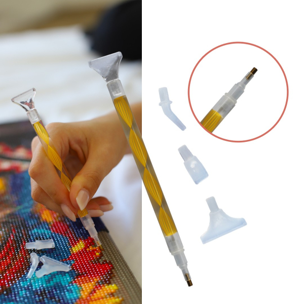 Аксесуари для алмазної мозаїки (281) - Стилус для алмазної мозаїки з 4 насадками. Жовтий