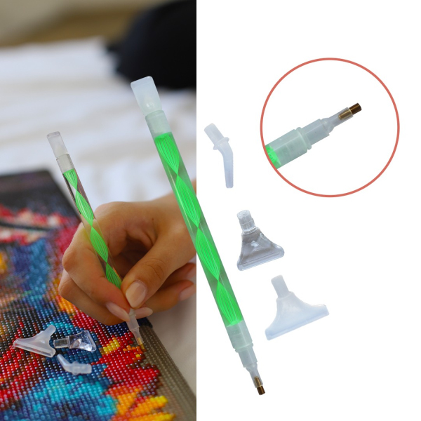 Аксесуари для алмазної мозаїки (281) - Стилус для алмазної мозаїки з 4 насадками. Зелений