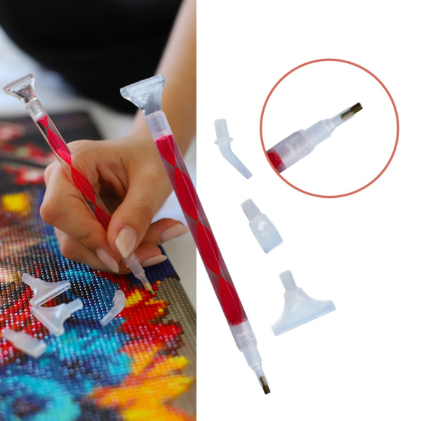 Аксесуари для алмазної мозаїки (281) - Стилус для алмазної мозаїки з 4 насадками. Червоний