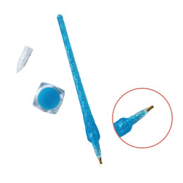Стилус для алмазной мозаики с гель-клеем голубой