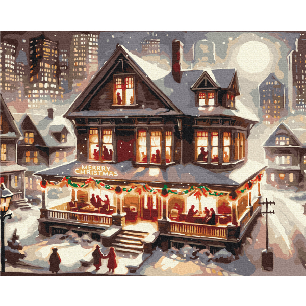 Картина по номерам Затишок, зима, Новий рік, Різдво - Вечірка у новорічну ніч