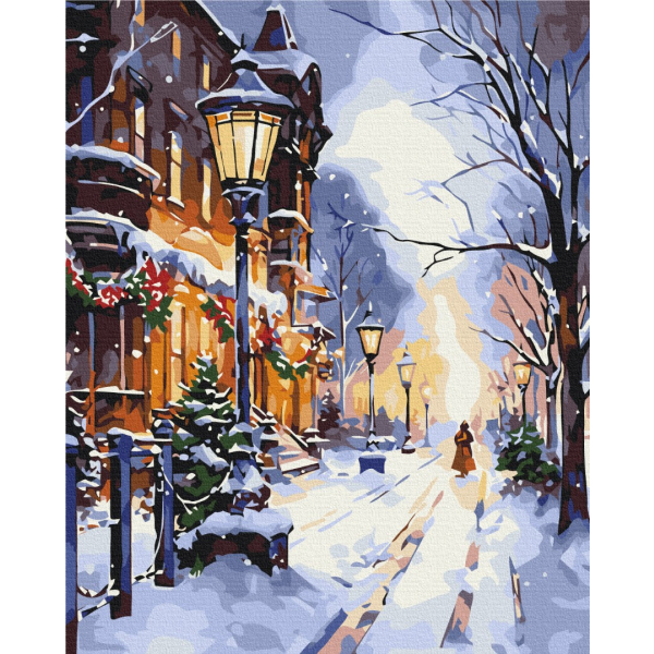 Картина по номерам Преміум картини - Сяйво ліхтарів взимку