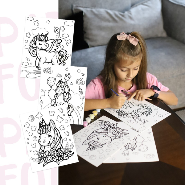 Розмальовки на картоні з фарбами - Пригоди єдинорогів