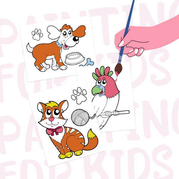 Розмальовки на картоні з фарбами - Питомцы