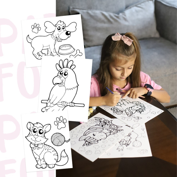 Розмальовки на картоні з фарбами - Питомцы