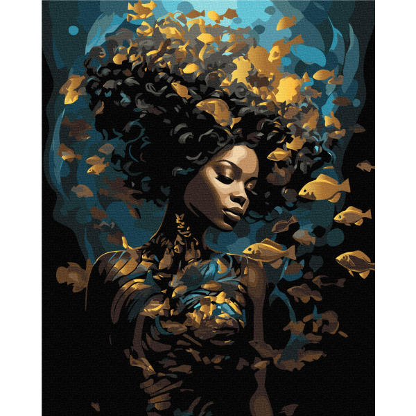 Картина по номерам На чорному полотні - Морська німфа