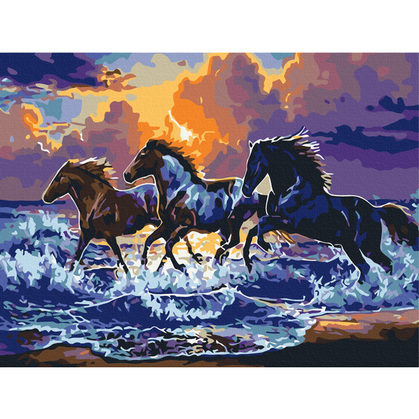 Картина по номерам Преміум картини - Табун чорних скакунів