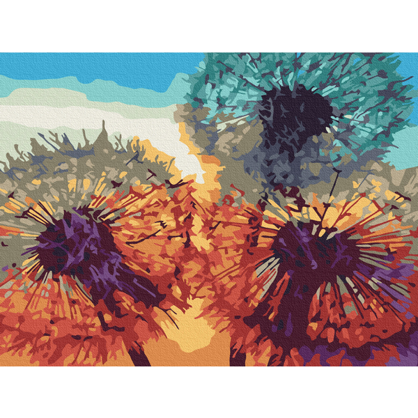 Картина по номерам Преміум картини - Кульбабки на заході сонця