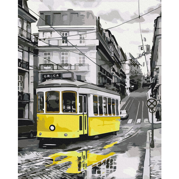 Картина по номерам Преміум картини - Жовтий трамвай