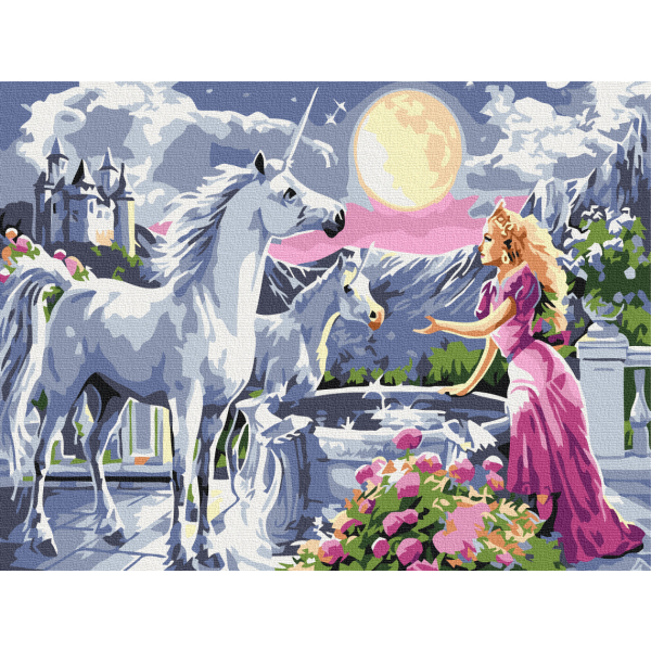 Картина по номерам Преміум картини - Принцеса та єдинороги