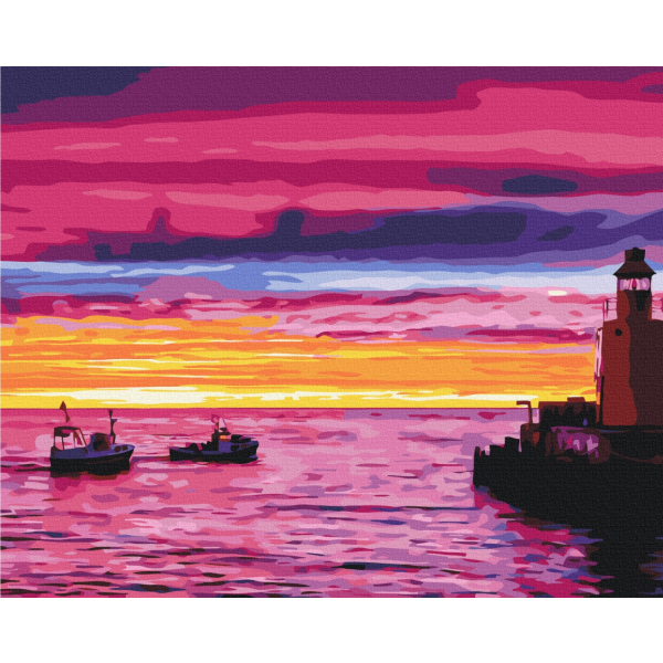 Картина по номерам Природа - Захід на причалі