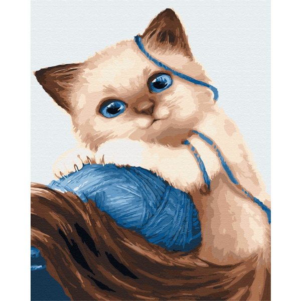 Картина по номерам Тварини, птахи та риби - Кошеня з клубком