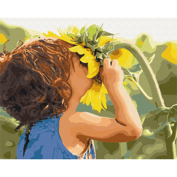 Картина по номерам Діти та ангели - Дитина поруч з соняшником